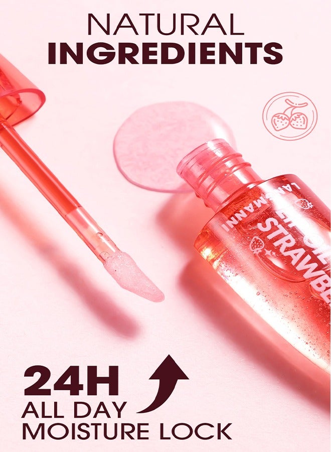 لانجمانّي زيت الشفاه الفراولة - درجة الحرارة تغيير اللون الترطيب ماكياج أحمر الشفاه ترطيب الشفاه ممتلئ العناية بالشفاه المدمرة زيت توهج الشفاه طويل الأمد ، مغذي إصلاح ترطيب ، تقليل تجاعيد الشفاه - Image 3
