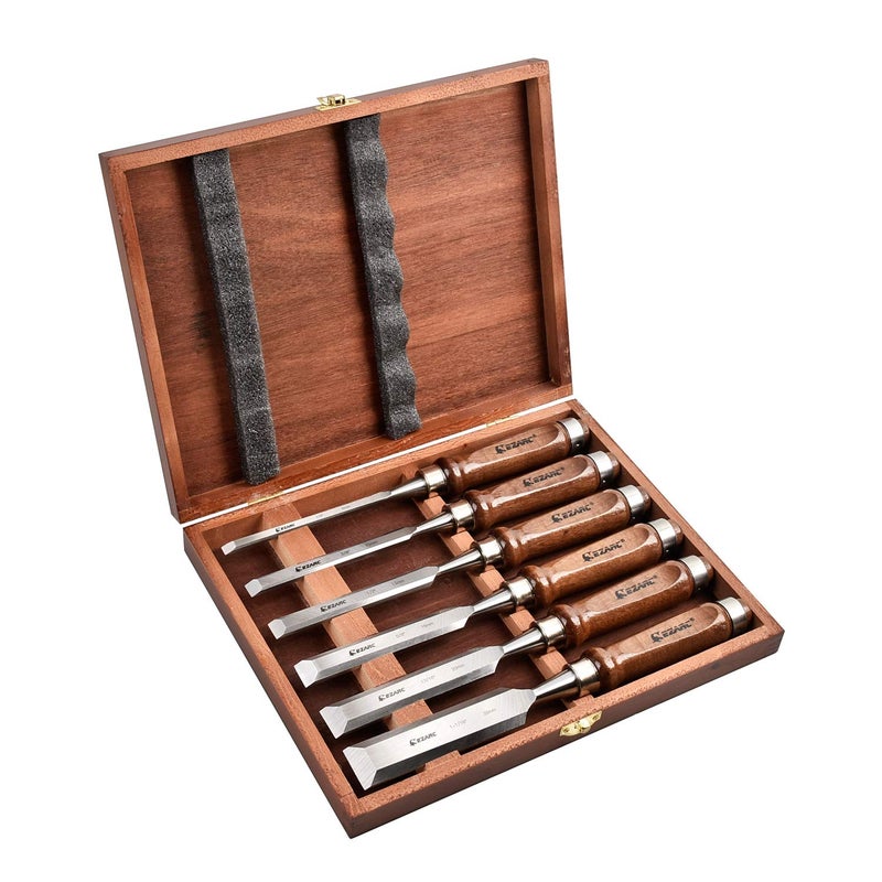 EZARC 6 Pieces Wood Chisel Tool Sets Woodworking Carving Chisel Kit with Premium Wooden Case for Carpenter Craftsman - Image 1