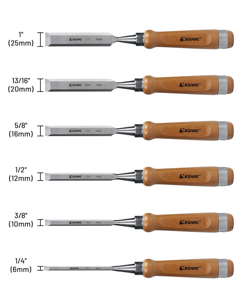 EZARC 6 Pieces Wood Chisel Tool Sets Woodworking Carving Chisel Kit with Premium Wooden Case for Carpenter Craftsman - Image 4