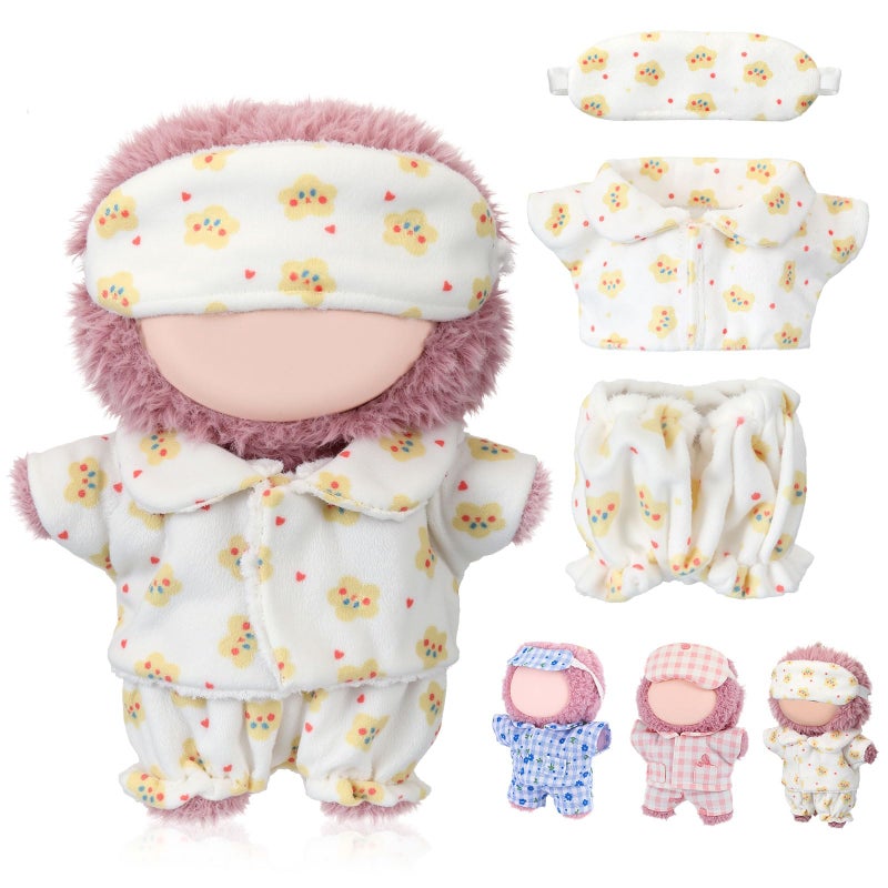 Simgoing 17cm Doll Clothes Pajamas Set with Pants Eye Mask Good Night Bedding Clothes Outfit Gifts Fits Most 17cm Dolls Accessories for DIY Dress up Lovers (Yellow Star) - Image 1