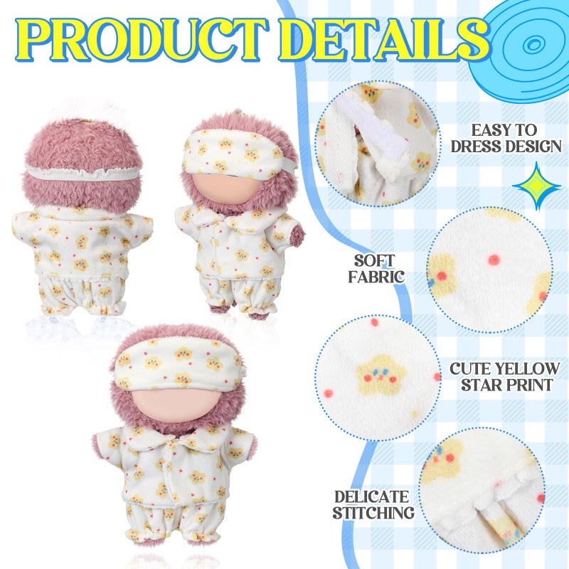 Simgoing 17cm Doll Clothes Pajamas Set with Pants Eye Mask Good Night Bedding Clothes Outfit Gifts Fits Most 17cm Dolls Accessories for DIY Dress up Lovers (Yellow Star) - Image 2