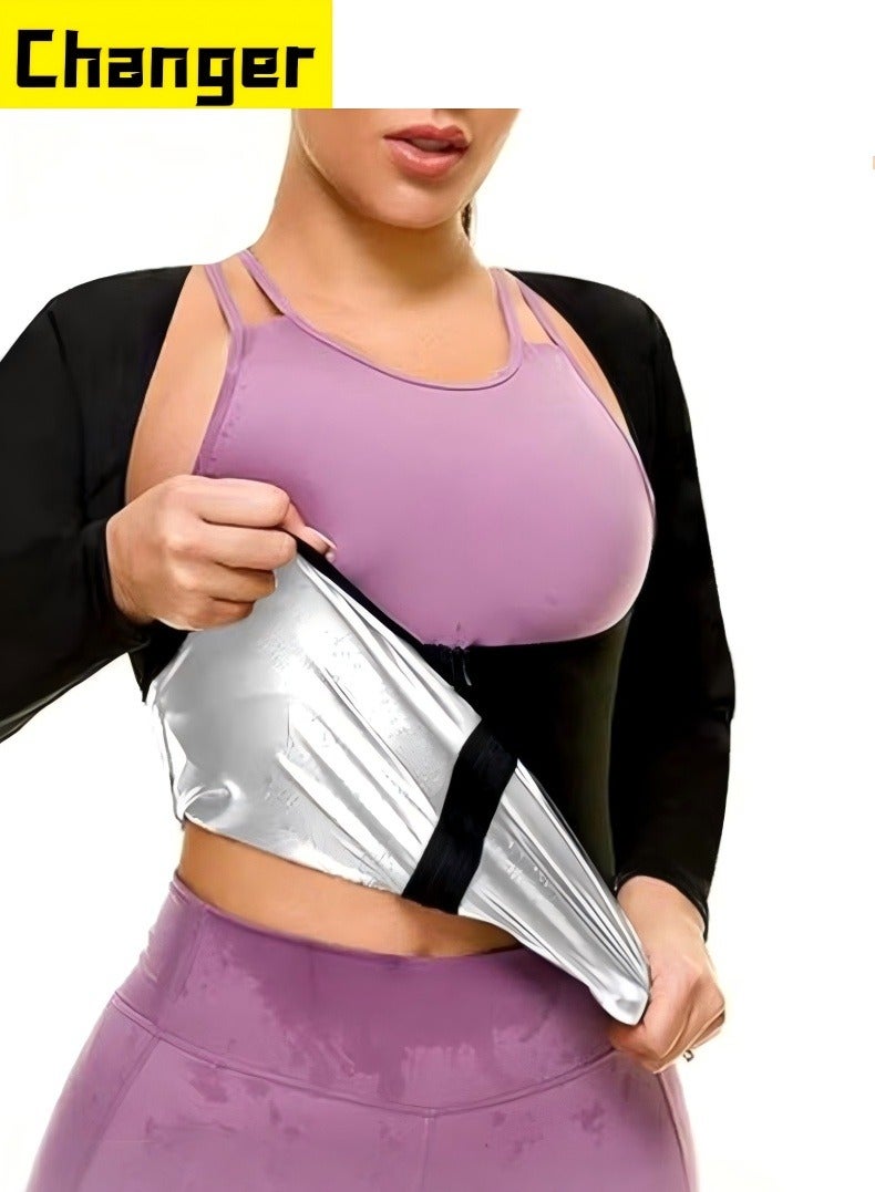 Changer Sauna Suit for Women Lower Belly Fat Sauna Slimming Sweat Body Shaper Jacket Hot Waist Trainer Sweat Belt Band Long Sleeve Zipper Shirt Workout Top, XL - Image 1