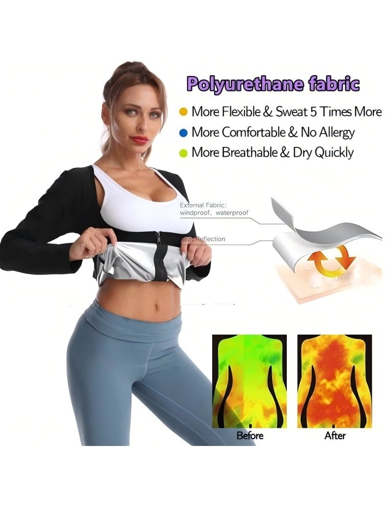 Changer Sauna Suit for Women Lower Belly Fat Sauna Slimming Sweat Body Shaper Jacket Hot Waist Trainer Sweat Belt Band Long Sleeve Zipper Shirt Workout Top, XL - Image 2