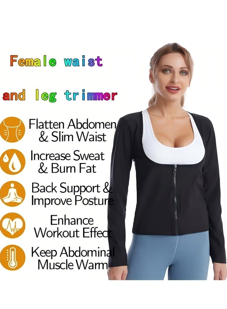 Changer Sauna Suit for Women Lower Belly Fat Sauna Slimming Sweat Body Shaper Jacket Hot Waist Trainer Sweat Belt Band Long Sleeve Zipper Shirt Workout Top, XL - Image 3