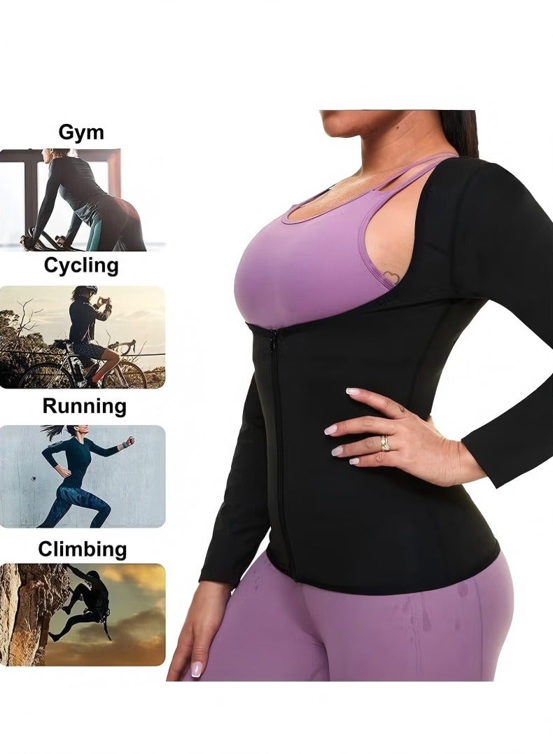 Changer Sauna Suit for Women Lower Belly Fat Sauna Slimming Sweat Body Shaper Jacket Hot Waist Trainer Sweat Belt Band Long Sleeve Zipper Shirt Workout Top, XL - Image 5