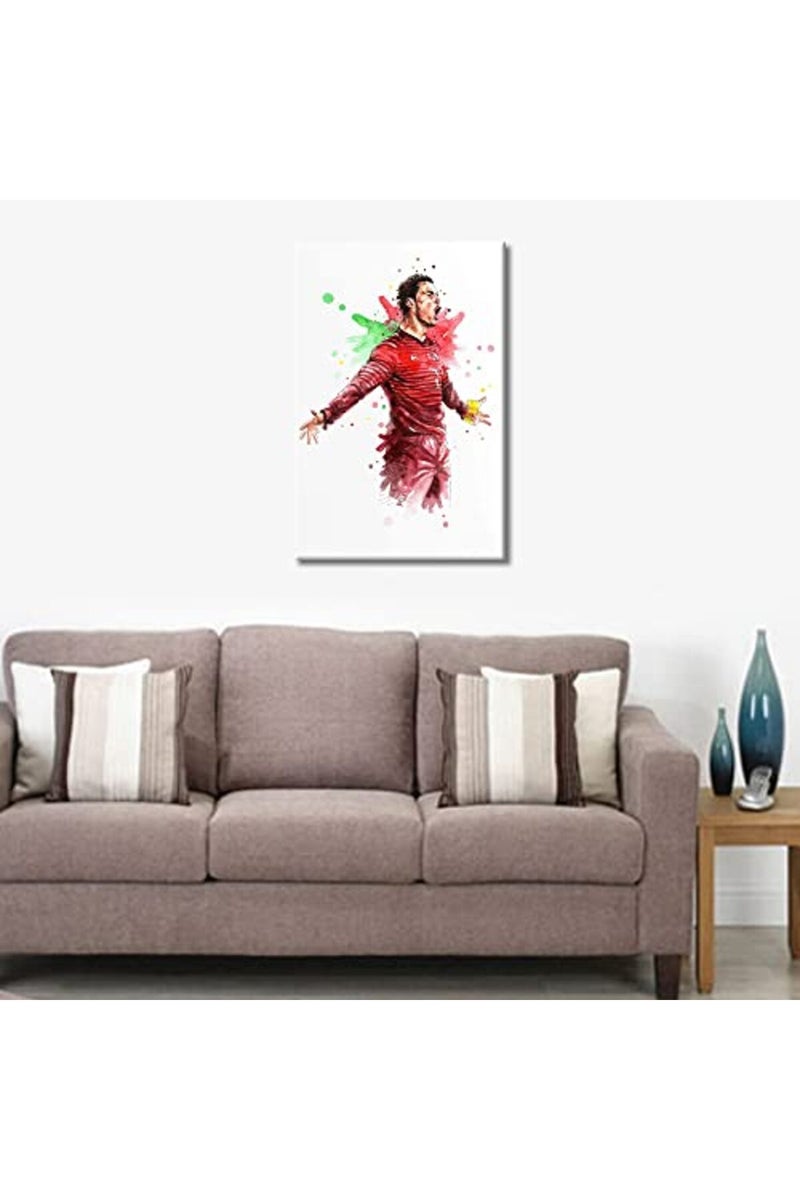 TISHIRON Large Canvas Art Wall Decor Portuguese Professional Football Player Painting Famous Superstarl for Living Room Club Arena Office Posters Prints Framed Ready to Hang 24x16 in - Image 4
