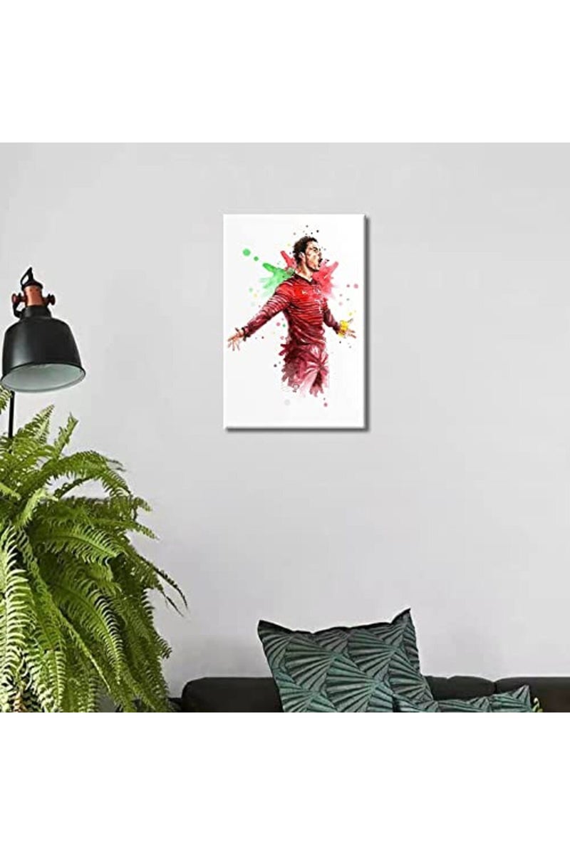 TISHIRON Large Canvas Art Wall Decor Portuguese Professional Football Player Painting Famous Superstarl for Living Room Club Arena Office Posters Prints Framed Ready to Hang 24x16 in - Image 3