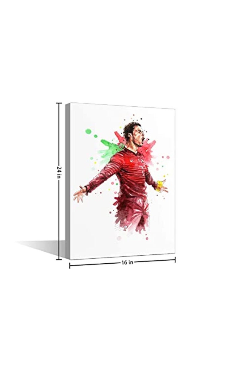 TISHIRON Large Canvas Art Wall Decor Portuguese Professional Football Player Painting Famous Superstarl for Living Room Club Arena Office Posters Prints Framed Ready to Hang 24x16 in - Image 2
