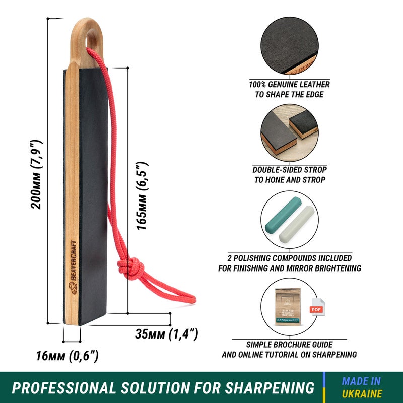 BeaverCraft Leather Strop for Knife Sharpening LS9P02 - Stropping Kit with Polishing Compound - Leather Knife Sharpener - Honing Strop Block 2-sided - Image 2