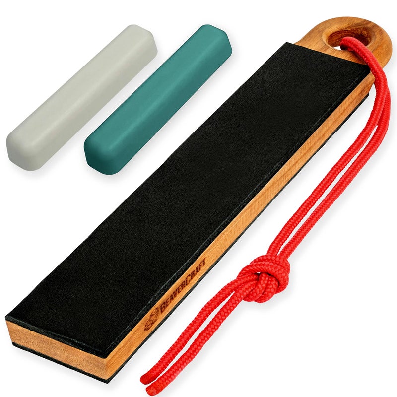 BeaverCraft Leather Strop for Knife Sharpening LS9P02 - Stropping Kit with Polishing Compound - Leather Knife Sharpener - Honing Strop Block 2-sided - Image 1