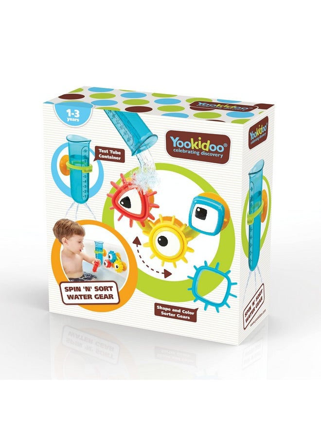 Yookidoo Yookidoo Baby Bath Toy - Spin 'N' Sort Water Gear - Childrens Sensory Water Wheel Set That Attaches to Any Size Tub - Includes Suction Cups, 3 Googly Eye Gears, and Pourers  - Image 4