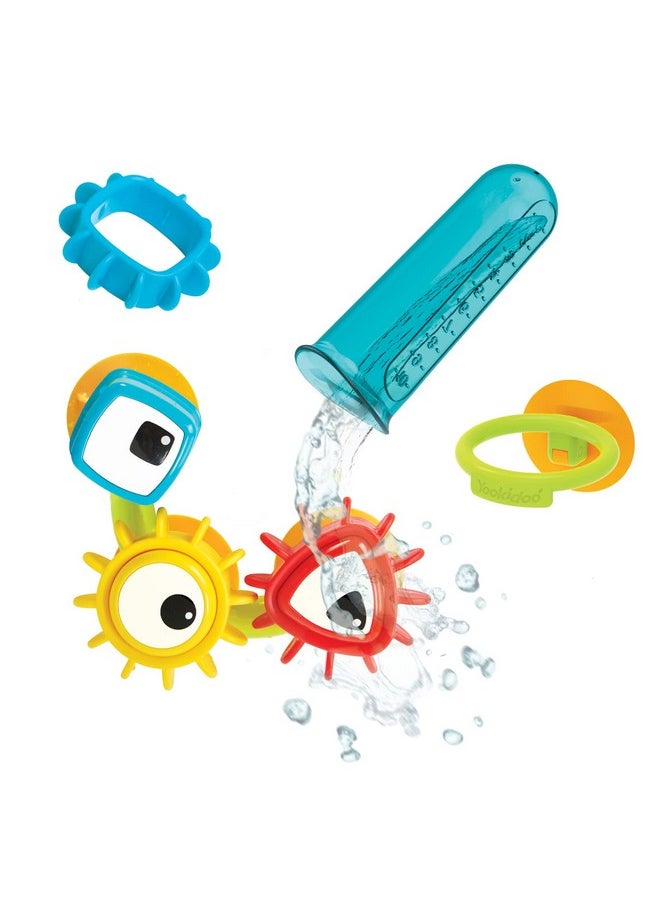 Yookidoo Yookidoo Baby Bath Toy - Spin 'N' Sort Water Gear - Childrens Sensory Water Wheel Set That Attaches to Any Size Tub - Includes Suction Cups, 3 Googly Eye Gears, and Pourers  - Image 1