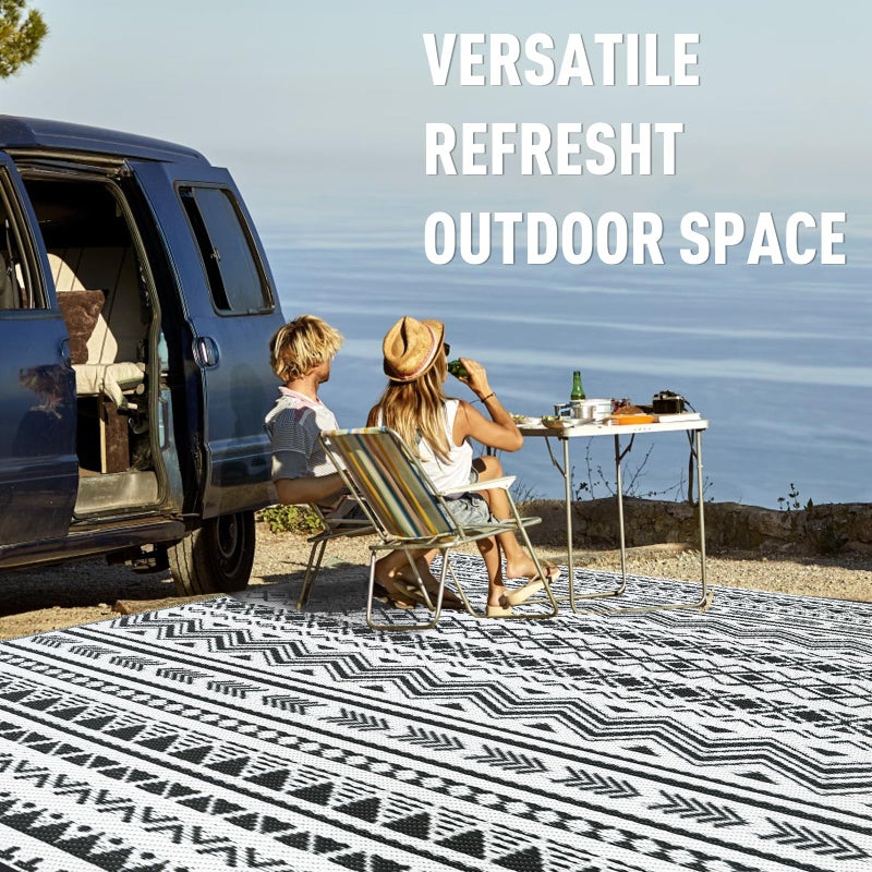 WILDROOTS 5x8 Feet Black and White Plastic Outdoor Rug, Stain Resistant Waterproof Reversible Outdoor Patio Rug, Fade Resistant Camping Rug - Image 4