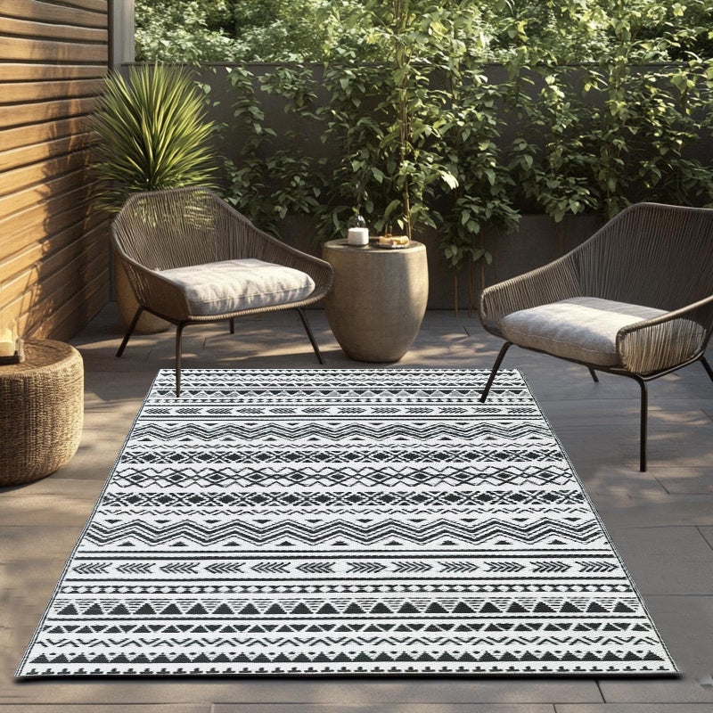 WILDROOTS 5x8 Feet Black and White Plastic Outdoor Rug, Stain Resistant Waterproof Reversible Outdoor Patio Rug, Fade Resistant Camping Rug - Image 5