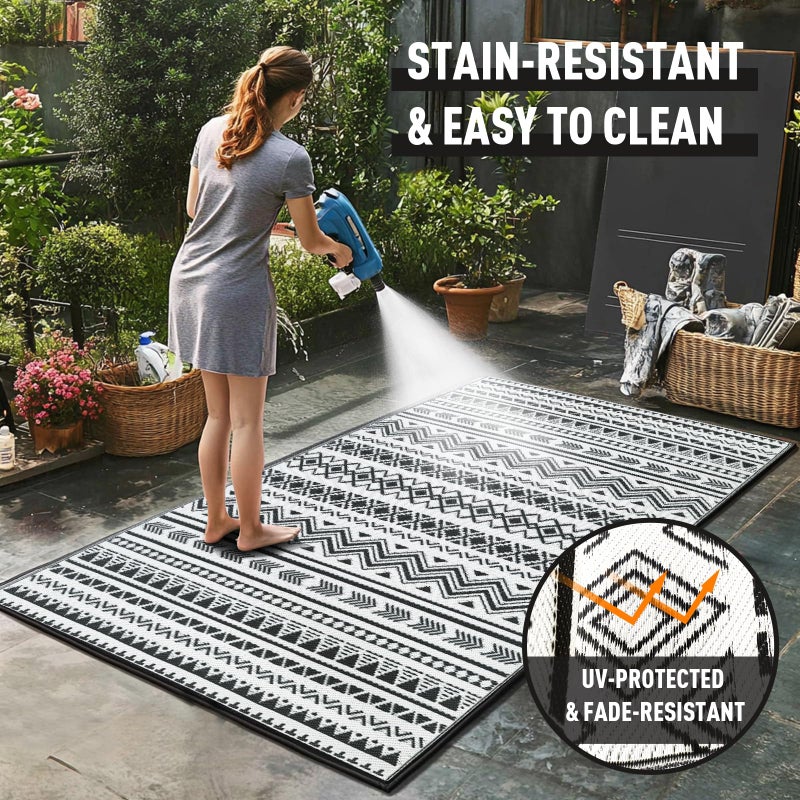 WILDROOTS 5x8 Feet Black and White Plastic Outdoor Rug, Stain Resistant Waterproof Reversible Outdoor Patio Rug, Fade Resistant Camping Rug - Image 3