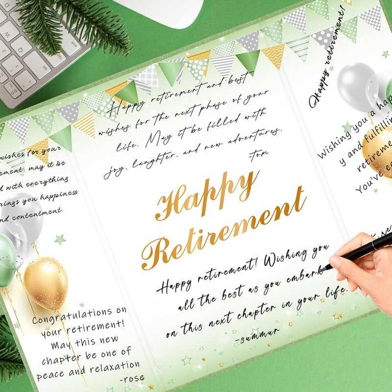 Roetyce Retirement Party Decorations Women Men, Green Happy Retirement Guest Book Jumbo Card, Retired Keepsake Gift for Coworker Friends Family, Sage Green Legend Has Retired Signature Board - Image 5