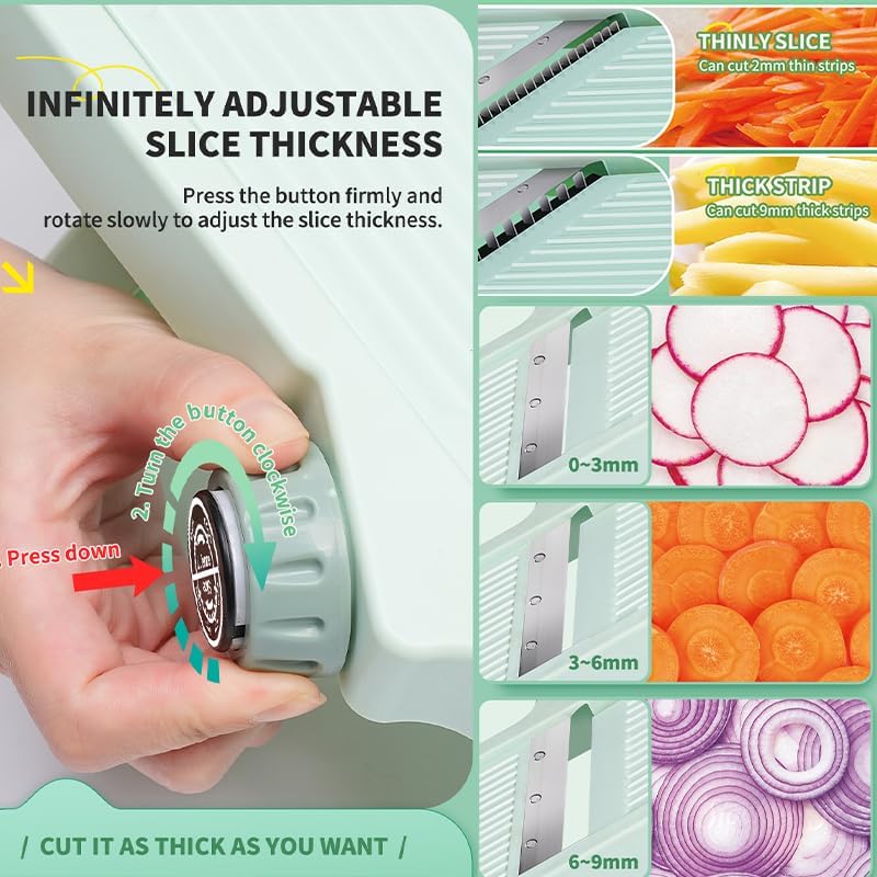 WUETOAYA قطاعة ماندولين آمنة قابلة للتعديل للمطبخ، قطاعة خضروات وفواكه متعددة الوظائف من الفولاذ المقاوم للصدأ، قطاعة بصل وبطاطس وطماطم وملفوف وتفاح وليمون، قطاعة خضروات متعددة الأغراض. - Image 2