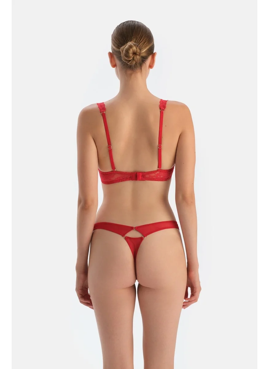 dagi Red Back Accessory Detailed Tulle Thong Panties