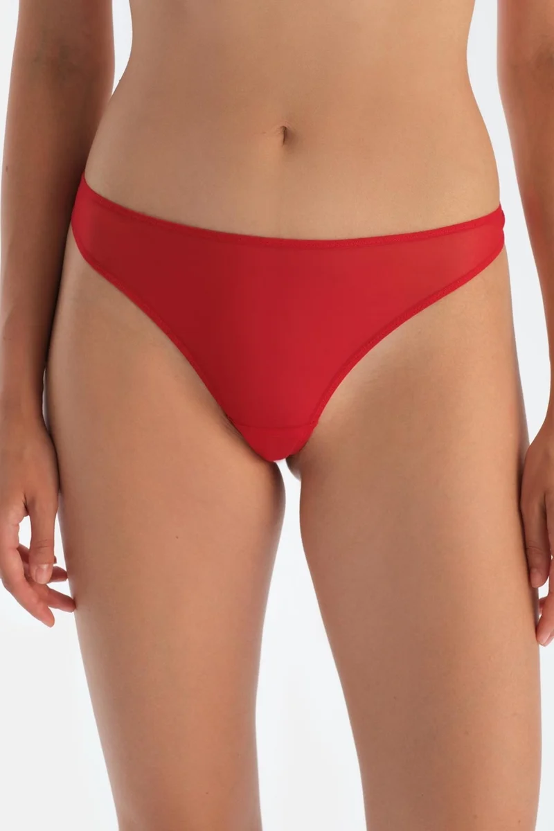 dagi Red Back Accessory Detailed Tulle Thong Panties