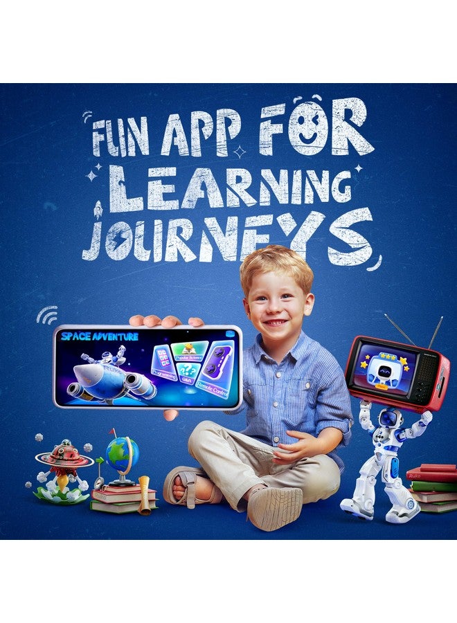 6088 Programmable Robot Toys For Boys And Girls, Rechargeable Robots With App Control, Remote Control, Gesture Sensing Control, Interactive Emoji Eyes, Qa Games For 3-6 Years Kids, Blue