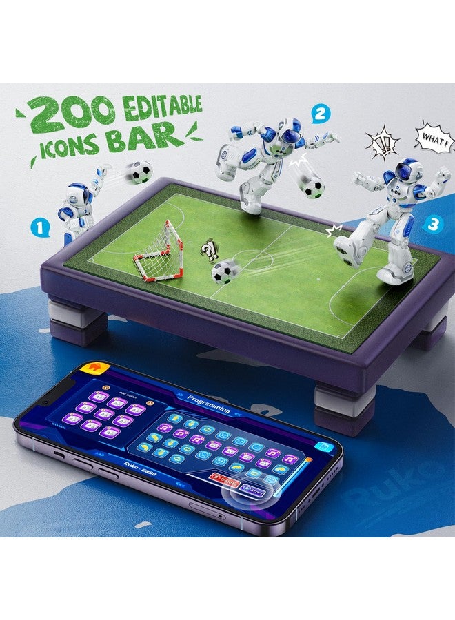 6088 Programmable Robot Toys For Boys And Girls, Rechargeable Robots With App Control, Remote Control, Gesture Sensing Control, Interactive Emoji Eyes, Qa Games For 3-6 Years Kids, Blue