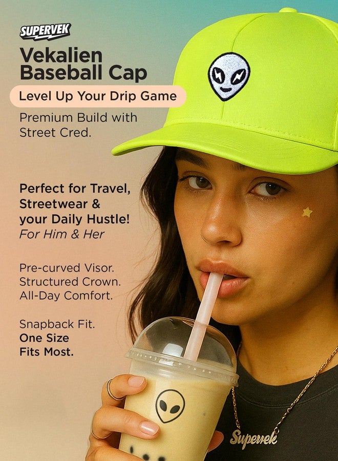 Supervek Alien Neon Green Baseball Cap - Premium Snapback Cap for Men & Women - Stylish Travel Streetwear - Baseball Caps for Men - Original Caps for Men - GenZ Fashion Accessory - Image 2