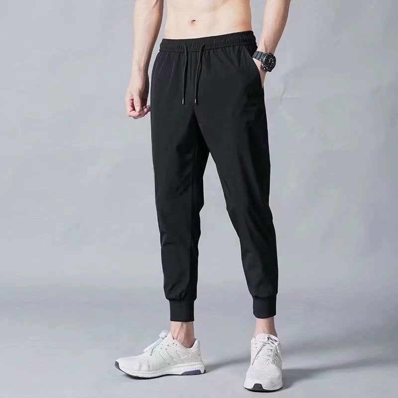 Mens Autumn Winter Fleece Lined Casual Pants Thin leather rope 