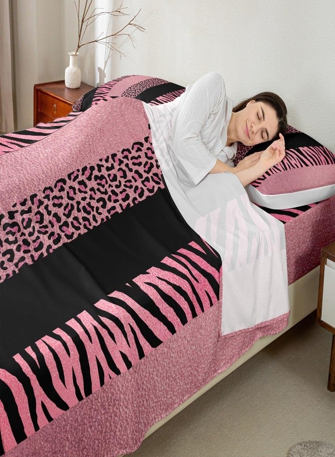 Homewish Pink Leopard Print Kids Sheet Full Size,Zebra Skin Texture Bedding Set,Girls Boys Adults Room Decor,Abstract Animals Skin Stripes Fashion Romantic Bed Sheet Set 4pcs(Fitted + Flat + 2 Pillowcases) - Image 2