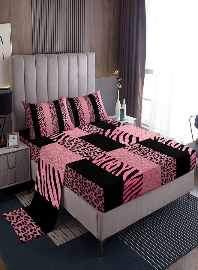 Homewish Pink Leopard Print Kids Sheet Full Size,Zebra Skin Texture Bedding Set,Girls Boys Adults Room Decor,Abstract Animals Skin Stripes Fashion Romantic Bed Sheet Set 4pcs(Fitted + Flat + 2 Pillowcases) - Image 3