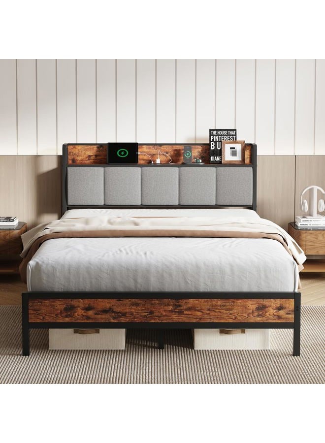 Novilla Queen Bed Frame with Charging Station USB/Type-C & Storage Headboard, Modern Metal Platform Bed Frame, Easy Assembly, Heavy Duty Slats Support, Noise Free, No Box Spring Needed - Image 1