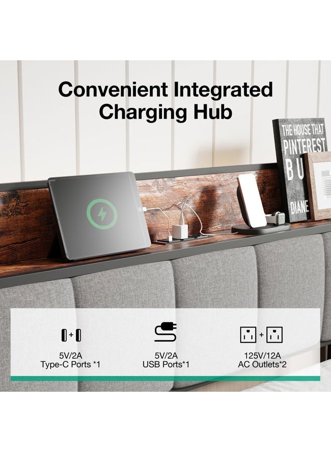 Novilla Queen Bed Frame with Charging Station USB/Type-C & Storage Headboard, Modern Metal Platform Bed Frame, Easy Assembly, Heavy Duty Slats Support, Noise Free, No Box Spring Needed - Image 3