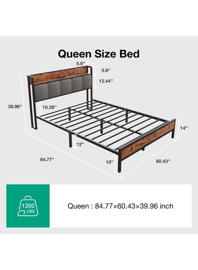 Novilla Queen Bed Frame with Charging Station USB/Type-C & Storage Headboard, Modern Metal Platform Bed Frame, Easy Assembly, Heavy Duty Slats Support, Noise Free, No Box Spring Needed - Image 2