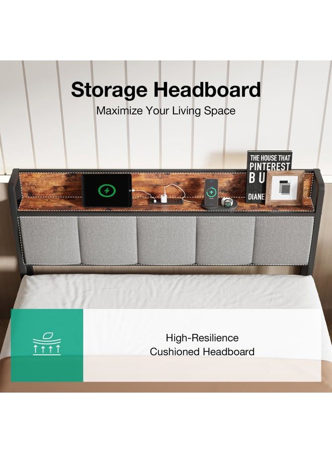 Novilla Queen Bed Frame with Charging Station USB/Type-C & Storage Headboard, Modern Metal Platform Bed Frame, Easy Assembly, Heavy Duty Slats Support, Noise Free, No Box Spring Needed - Image 5