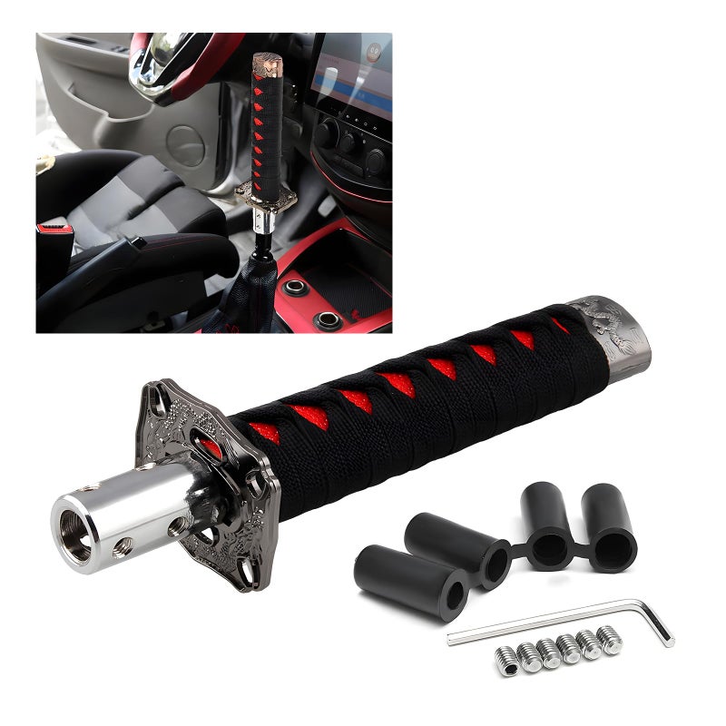 KVAEY Samurai Sword Shift Knob, Automotive Katana Manual Transmission Gear Shift Handle, Universal Aluminum Alloy Stick Shift Knob for Most Manual Vehicles, Car Accessories (Black+Red) - Image 1
