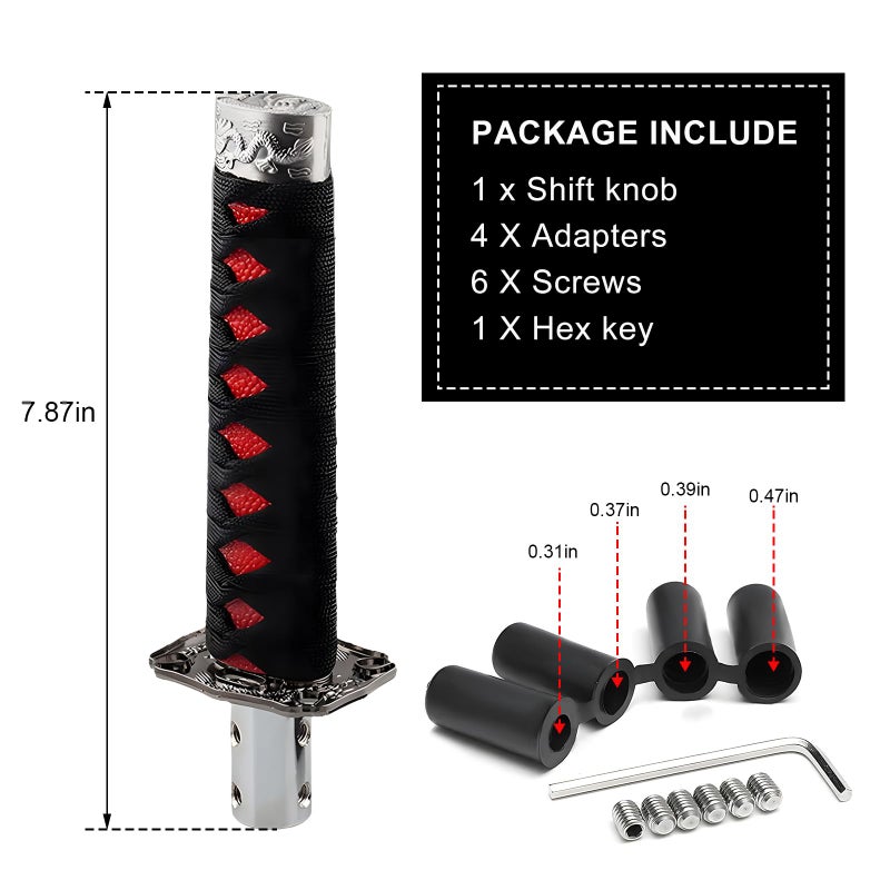 KVAEY Samurai Sword Shift Knob, Automotive Katana Manual Transmission Gear Shift Handle, Universal Aluminum Alloy Stick Shift Knob for Most Manual Vehicles, Car Accessories (Black+Red) - Image 2