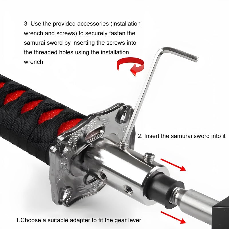 KVAEY Samurai Sword Shift Knob, Automotive Katana Manual Transmission Gear Shift Handle, Universal Aluminum Alloy Stick Shift Knob for Most Manual Vehicles, Car Accessories (Black+Red) - Image 3