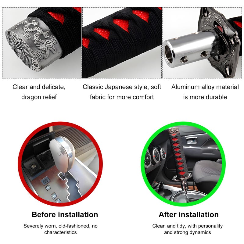 KVAEY Samurai Sword Shift Knob, Automotive Katana Manual Transmission Gear Shift Handle, Universal Aluminum Alloy Stick Shift Knob for Most Manual Vehicles, Car Accessories (Black+Red) - Image 4