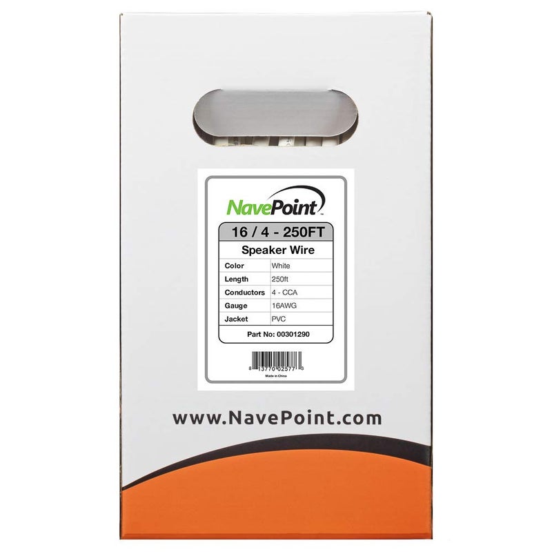NavePoint 250ft in Wall Audio Speaker Cable Wire CL2 16/4 AWG Gauge 4 Conductor Bulk White - Image 2