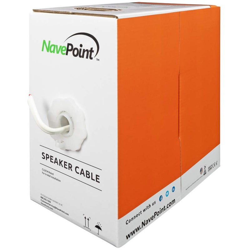 NavePoint 250ft in Wall Audio Speaker Cable Wire CL2 16/4 AWG Gauge 4 Conductor Bulk White - Image 1