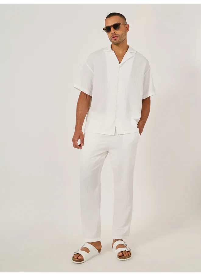 تايك تو Take Two Textured Camp Collar Shirt and Pants Co-Ords