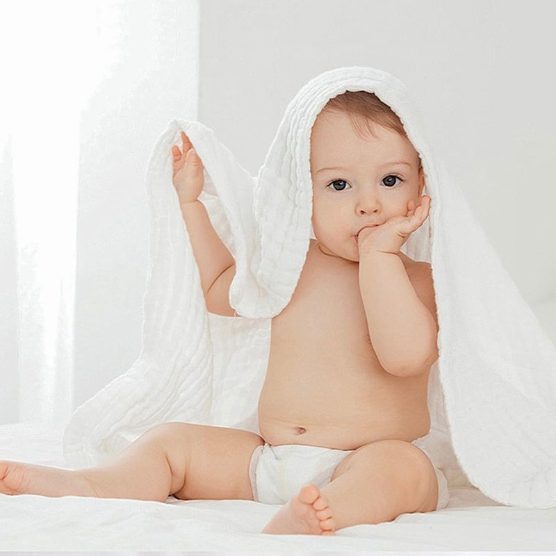 EMME Muslin Baby Blankets 100% Cotton 4-Layer Swaddle 40"x50" Lightweight Soft Breathable for Toddler, Infant, Newborn All Season Gauze Blanket, White - Image 3