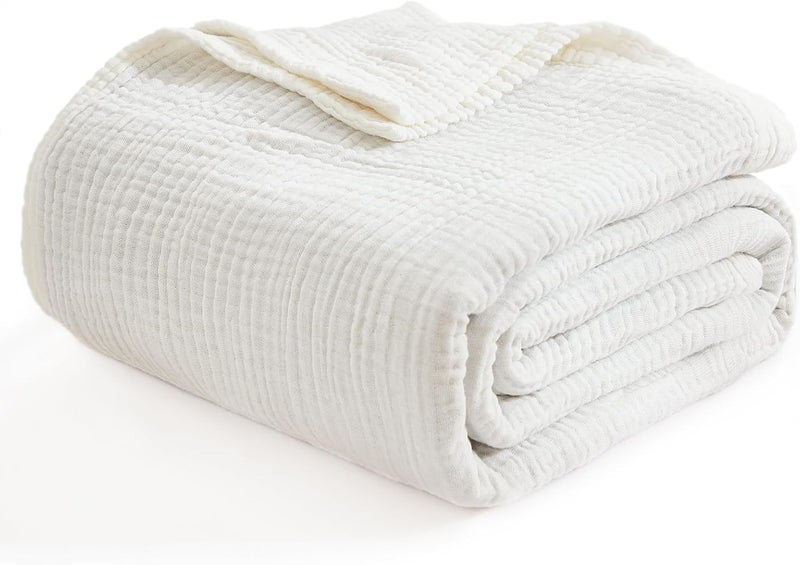EMME Muslin Baby Blankets 100% Cotton 4-Layer Swaddle 40"x50" Lightweight Soft Breathable for Toddler, Infant, Newborn All Season Gauze Blanket, White - Image 2