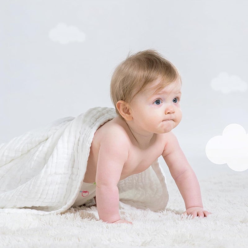 EMME Muslin Baby Blankets 100% Cotton 4-Layer Swaddle 40"x50" Lightweight Soft Breathable for Toddler, Infant, Newborn All Season Gauze Blanket, White - Image 4