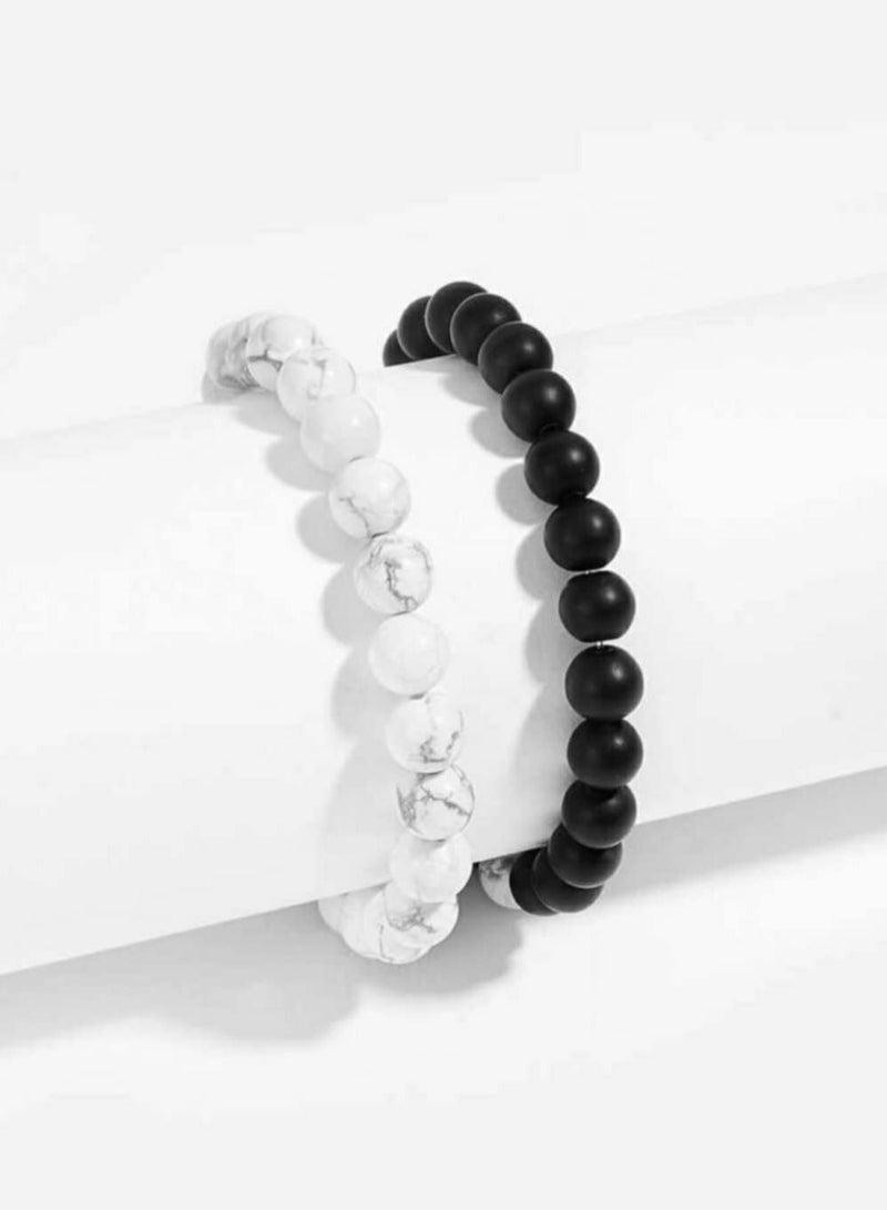 RA accessories Unisex Bracelet Of Off-White Turquoise & Black Onyx-Two Pieces - Image 1