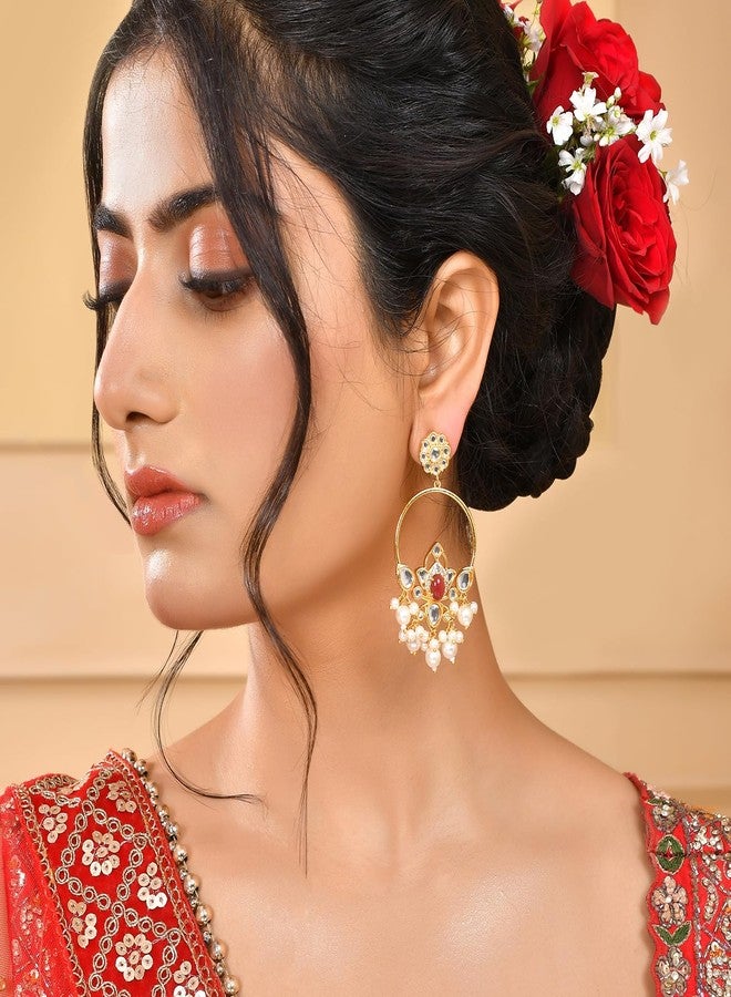 Voylla Heer Pankhuri Chandbali Earrings For Women Carved Stone Ethnic Chandbali Earrings Wedding Festive Traditional Jewellery Statement Gift For Her - Image 3