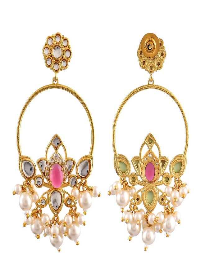 Voylla Heer Pankhuri Chandbali Earrings For Women Carved Stone Ethnic Chandbali Earrings Wedding Festive Traditional Jewellery Statement Gift For Her - Image 5