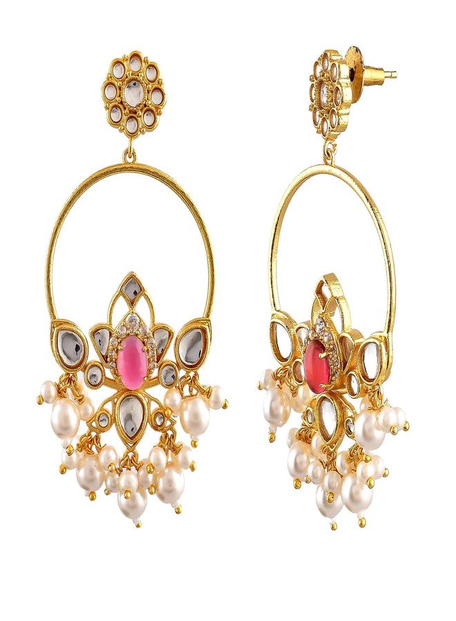 Voylla Heer Pankhuri Chandbali Earrings For Women Carved Stone Ethnic Chandbali Earrings Wedding Festive Traditional Jewellery Statement Gift For Her - Image 1