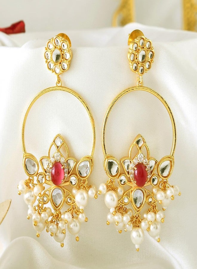 Voylla Heer Pankhuri Chandbali Earrings For Women Carved Stone Ethnic Chandbali Earrings Wedding Festive Traditional Jewellery Statement Gift For Her - Image 2