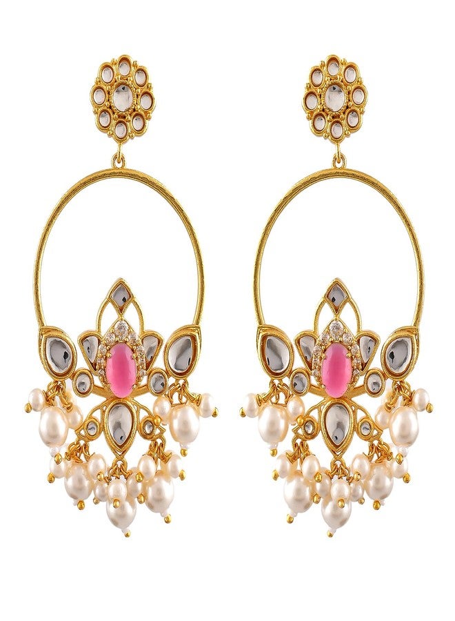 Voylla Heer Pankhuri Chandbali Earrings For Women Carved Stone Ethnic Chandbali Earrings Wedding Festive Traditional Jewellery Statement Gift For Her - Image 4