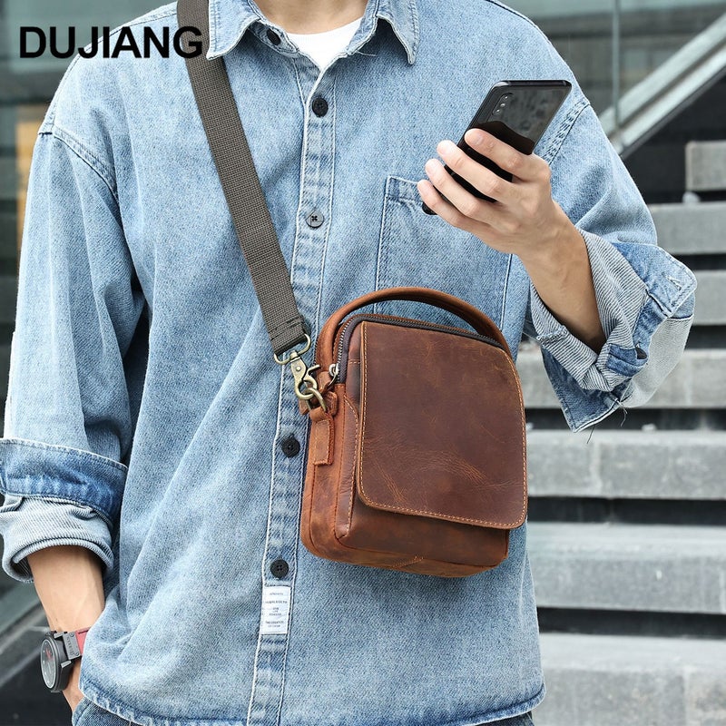 Shoulder Bag, Multifunctional Genuine Leather Crossbody Bag, Casual Commuting Men'S Bag, Retro Fashion Handbag, Casual And Versatile - Image 3